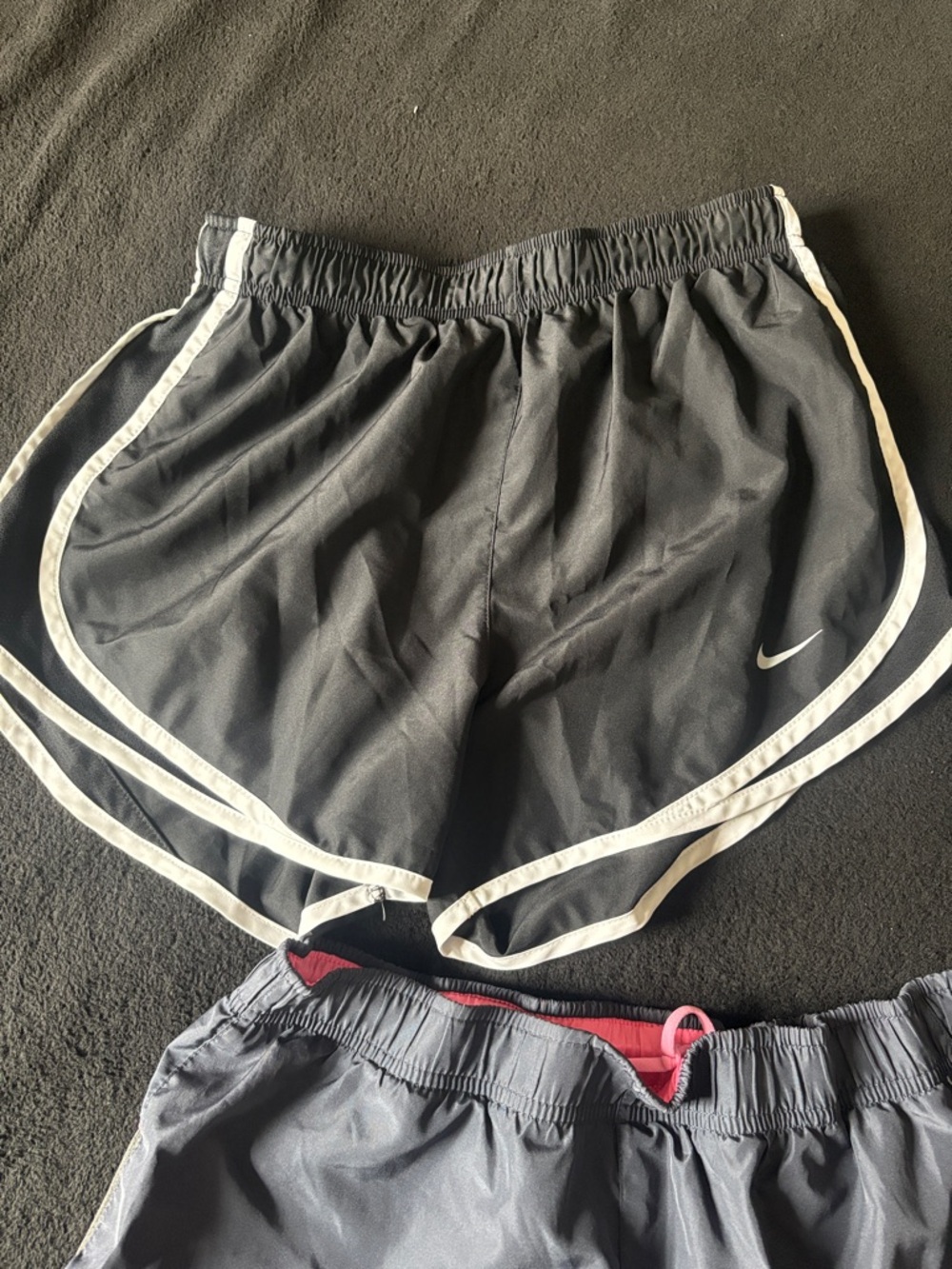 Nike Black & Charcoal Layered Running Shorts with Pink Accent - Picture 2 of 7